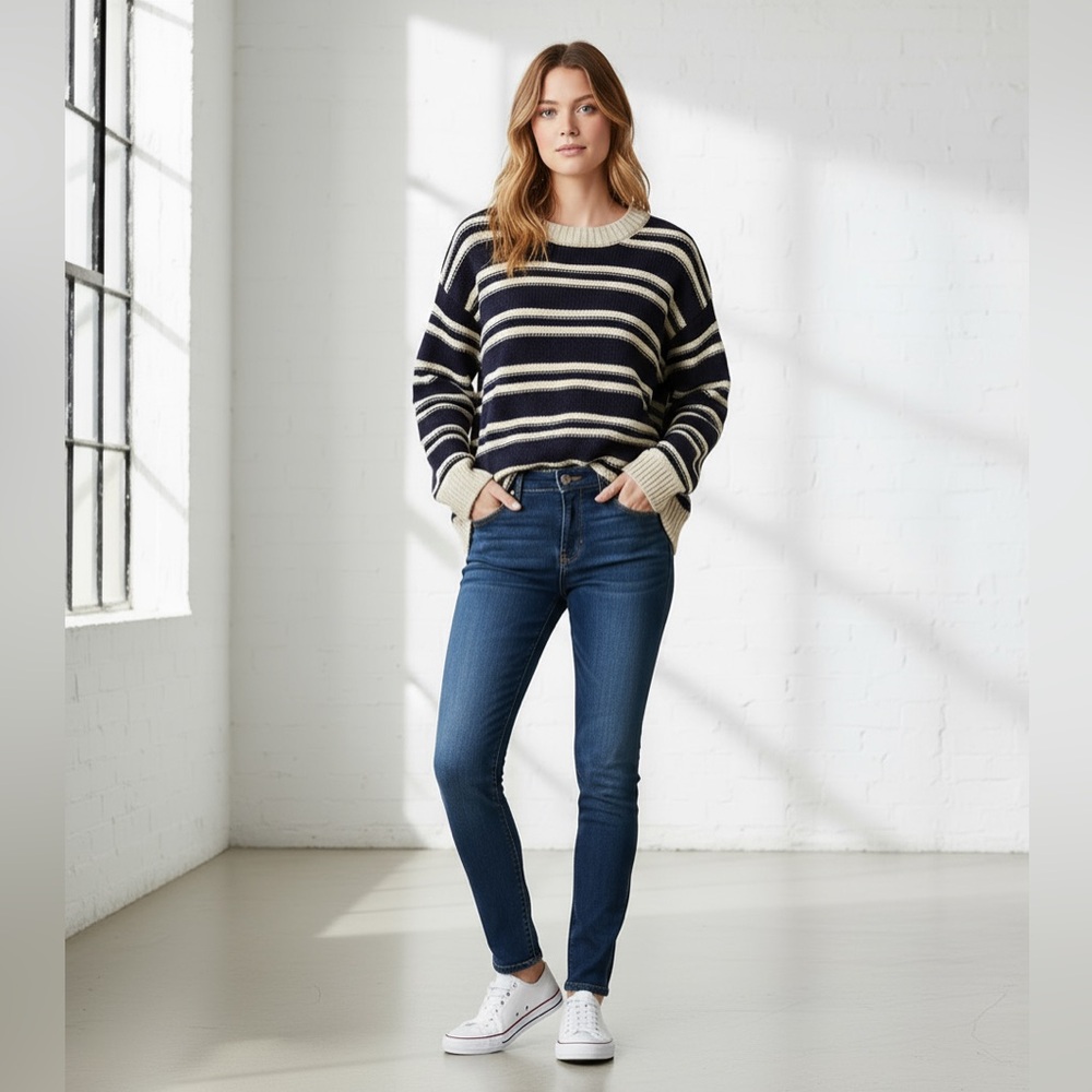 H&M Black and Cream Striped Crew Neck Sweater Size XS - Picture 3 of 10
